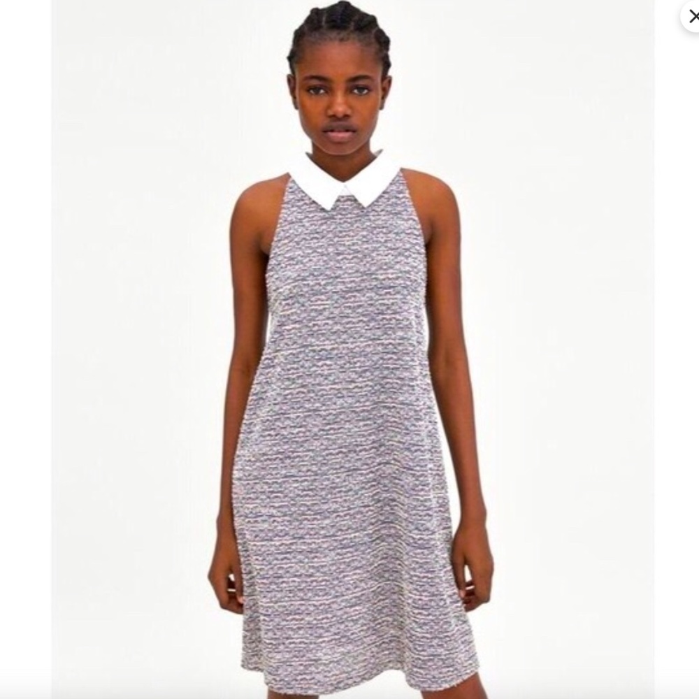 Zara Trafaluc Multicolored Tweed Collared Sleeveless Dress, Size Large